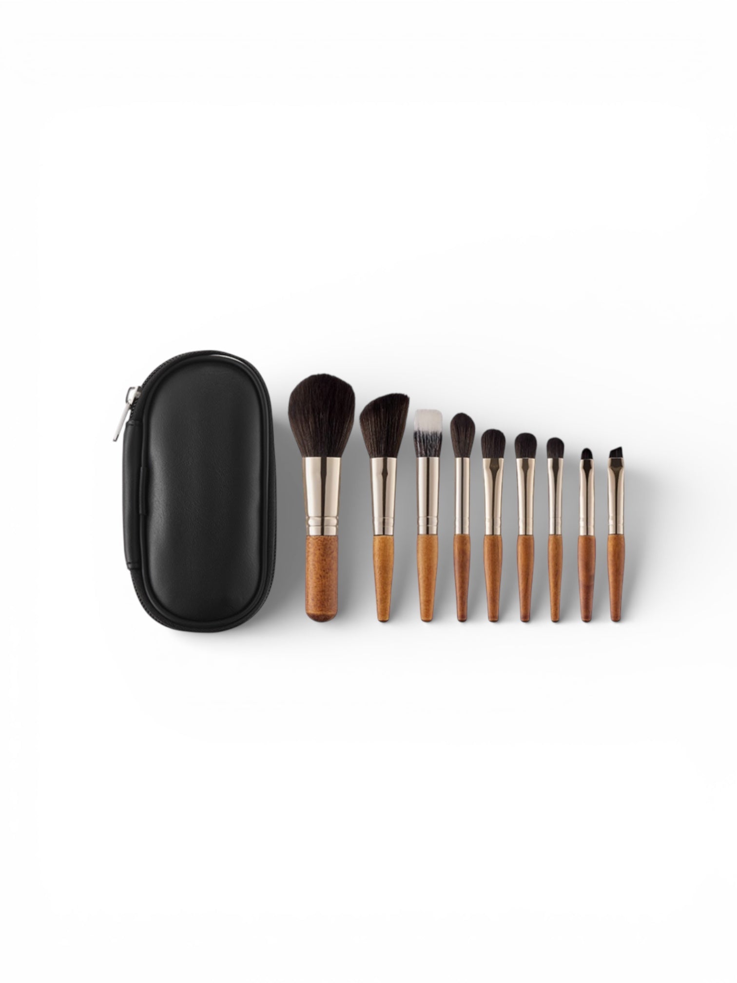 9 Natural Wood-colored Wooden Handles + Leather Bag