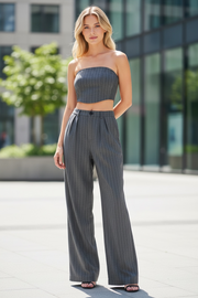 WOMEN'S SMOCK CROP TOP & WIDE LEG PANTS STRIPES 2PC. SET