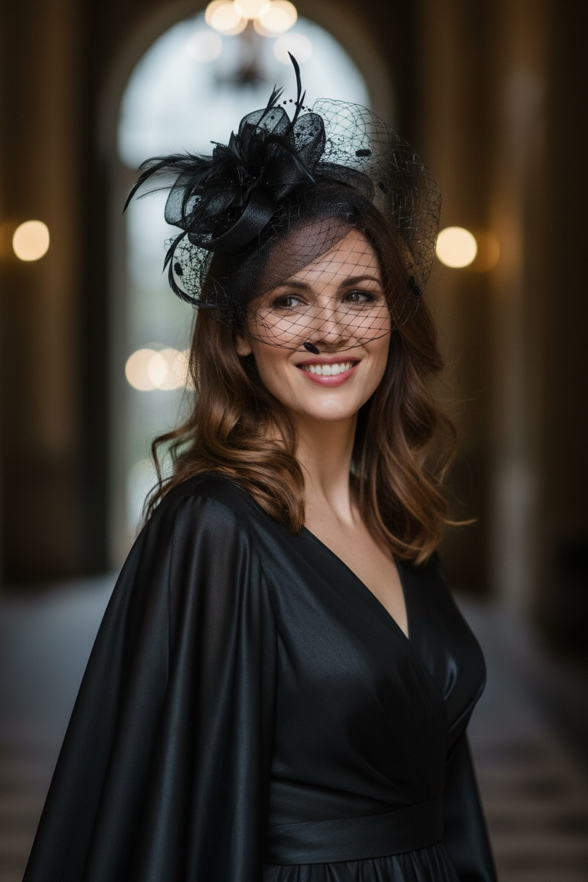 Women's Elegant Solid Color Flower Big Eaves Fedora Hat Fascinator Hats