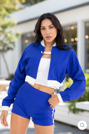 WOMEN'S BUTTON CLOSURE JACKET & ELASTIC WAIST SHORTS COLORBLOCK 2PC. SET