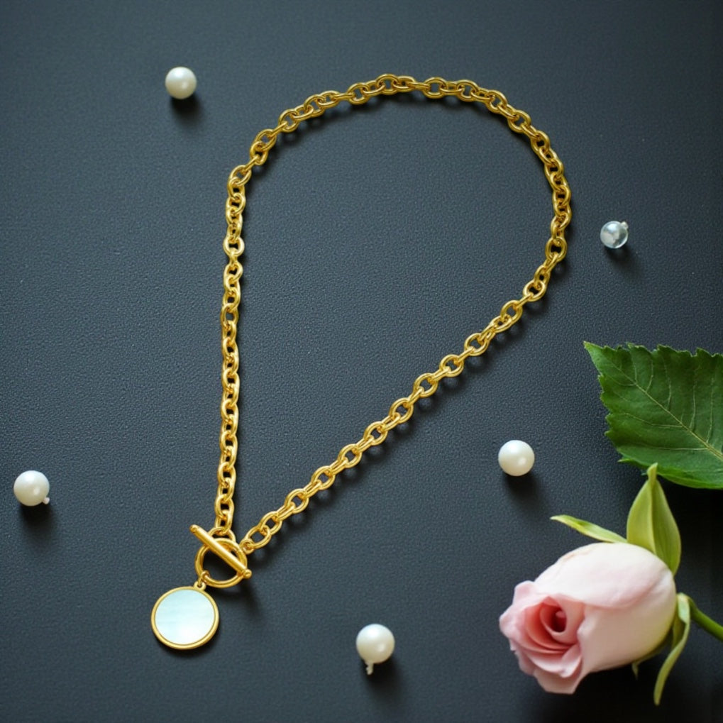 18k Gold Plated Minimalist Toggle Chain Pendant Necklace 16.5”