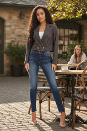 WOMEN'S LONG SLEEVE BUTTON CLOSURE STRIPES BLAZER