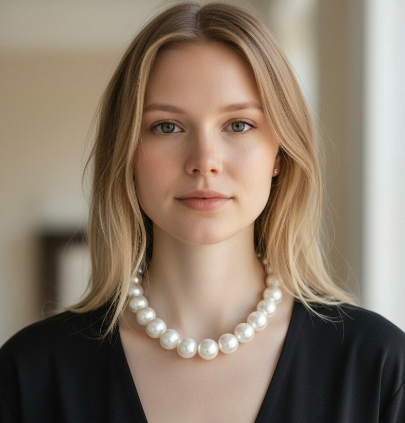 LElegant Pearl Beaded 14k Gold Plated Women's Necklace