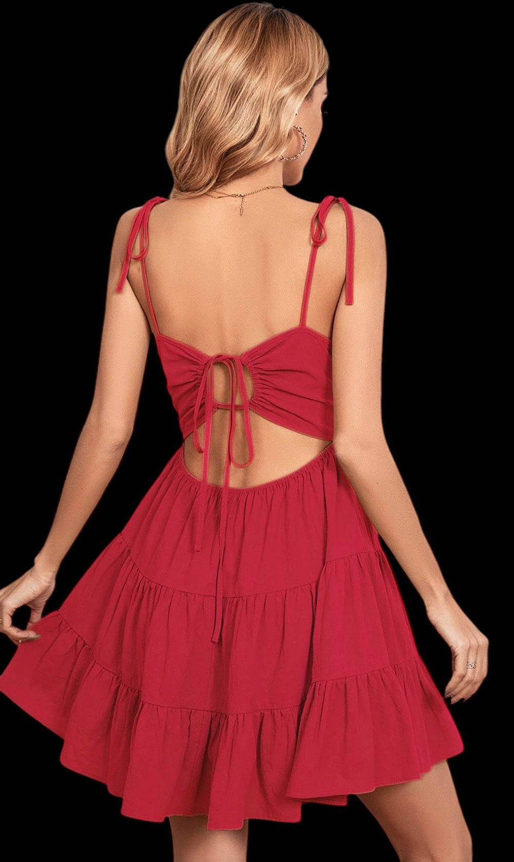 Women 100% Cotton Summer Tiered Mini Dress Square Neck Tied Straps Cami High Waist Ruffle  Dress For Beach Vacation Resort Casual Party