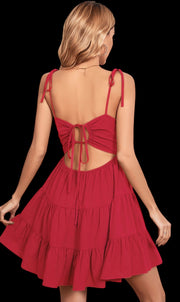 Women 100% Cotton Summer Tiered Mini Dress Square Neck Tied Straps Cami High Waist Ruffle  Dress For Beach Vacation Resort Casual Party