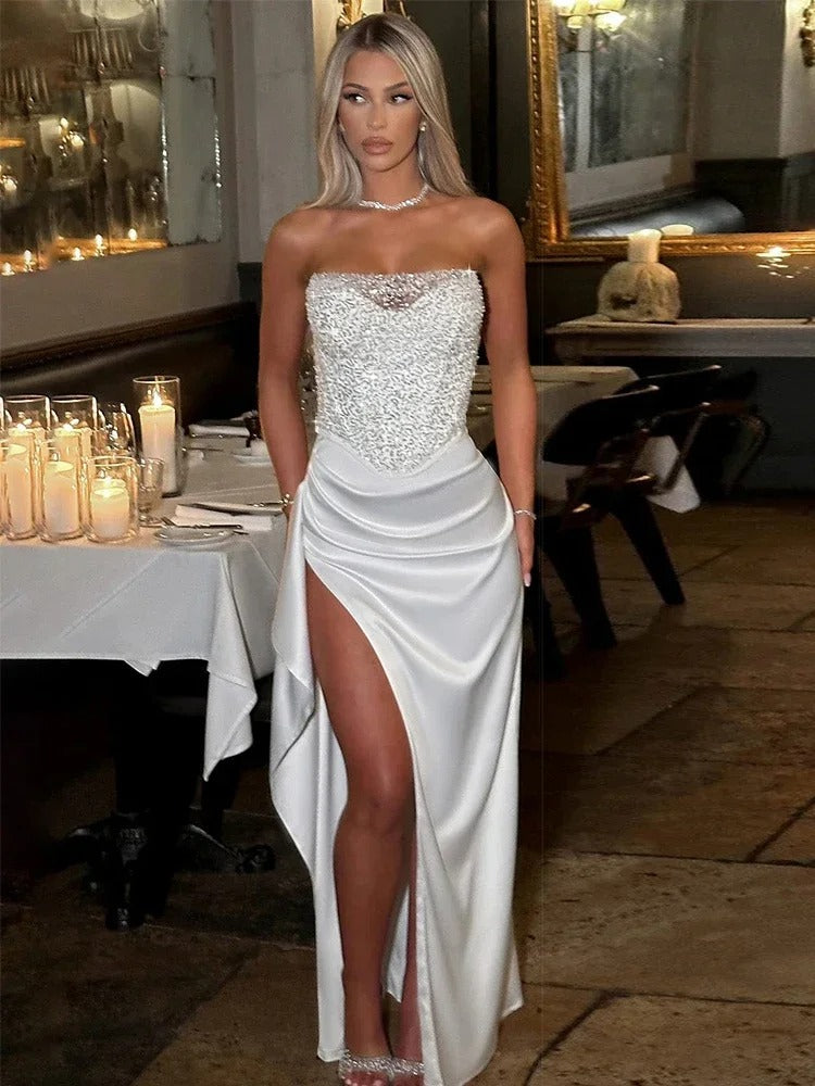 Luxe Crystal Corset Satin Gown