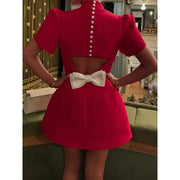 Parisian Pearl Bow Mini Dress