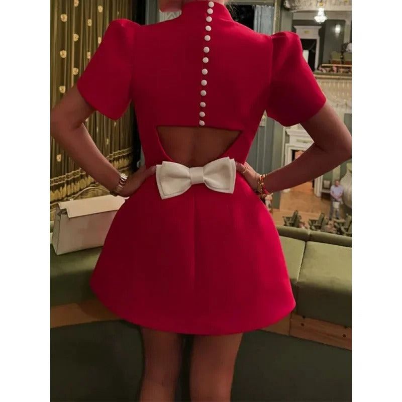 Parisian Pearl Bow Mini Dress