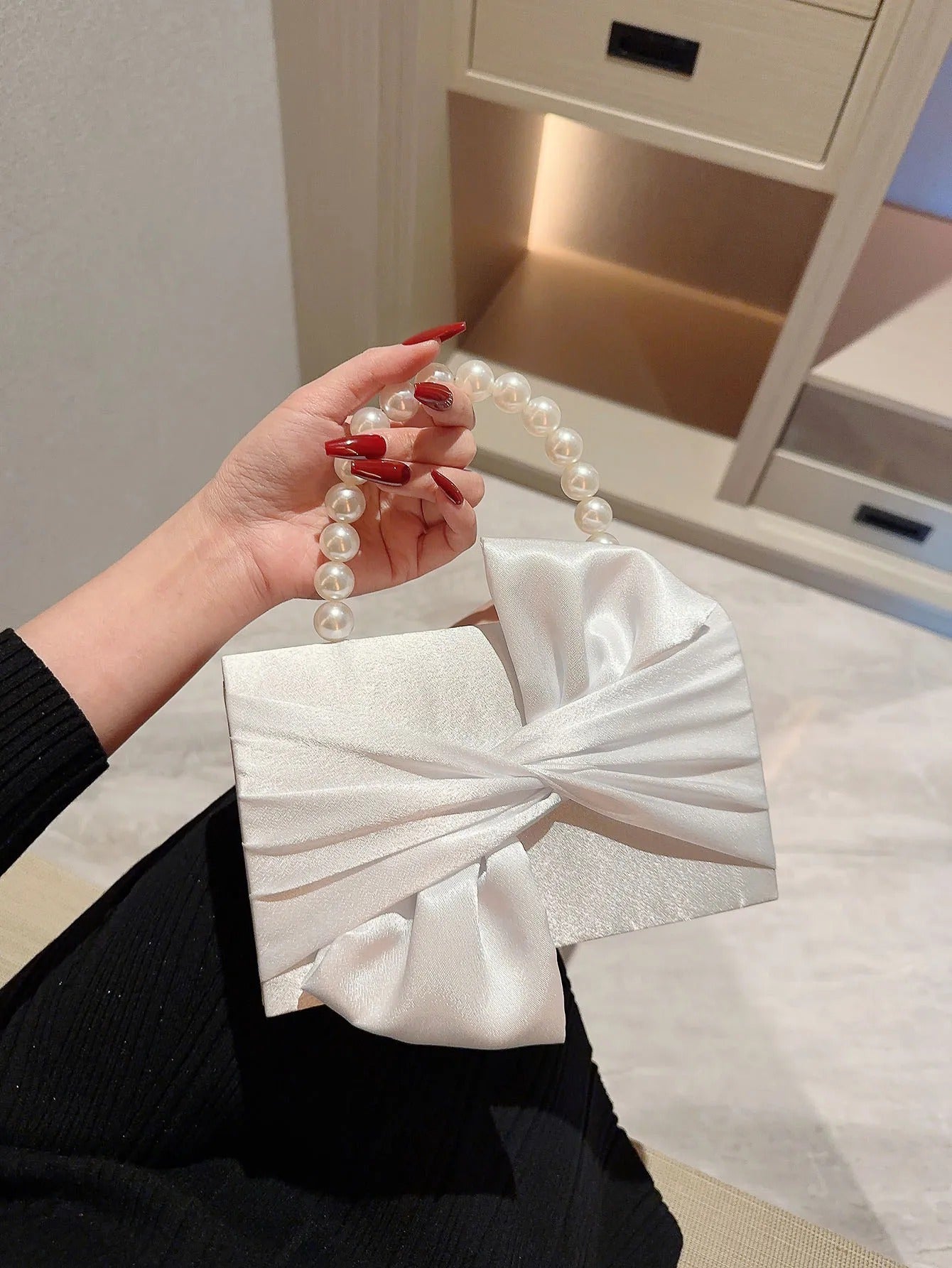 Pearl Bloom Satin Handbag
