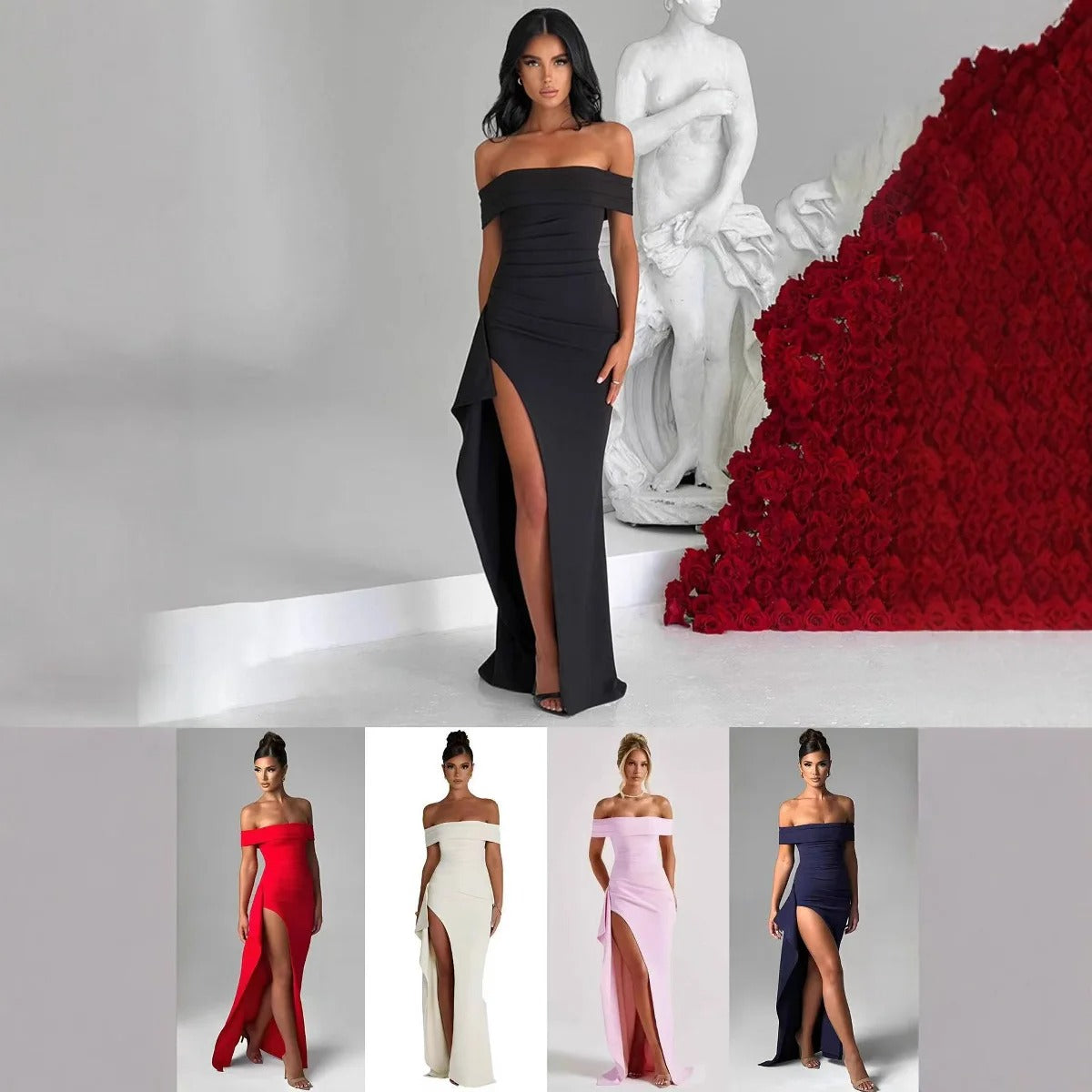Regal Off-Shoulder Slit Gown