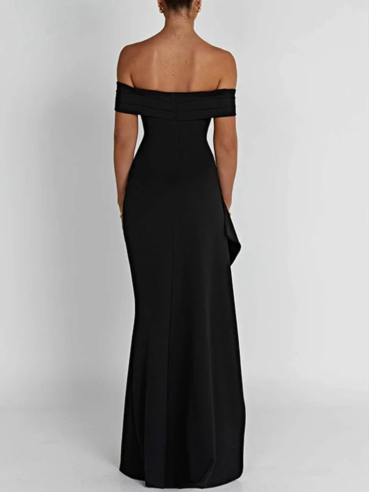 Regal Off-Shoulder Slit Gown