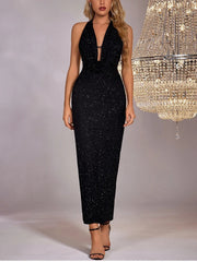 Midnight Elegance Halter Gown